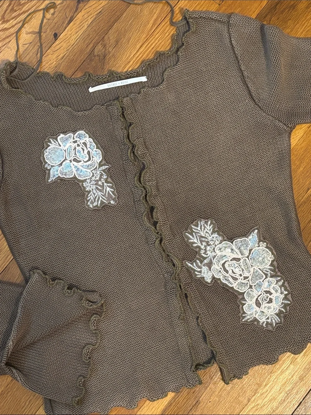 silence + noise Kimchi Blue Natalia Knit Cardigan with White Floral Appliqué